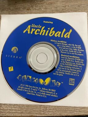 Playtoons 1 Featuring Uncle Archibald PC 1996 Sierra Software Win Mac DISC ONLY